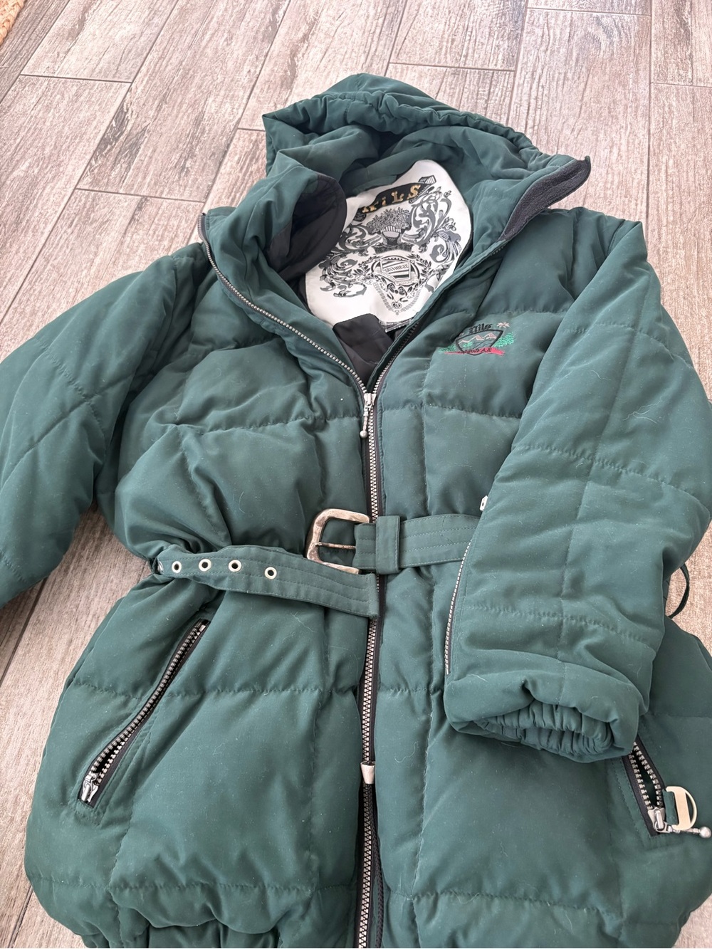 Green Quilted Belted Puffer Coat NILS